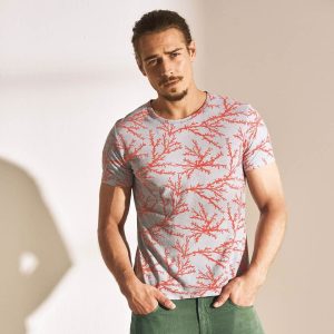Camiseta de cáñamo estampado coral rojo