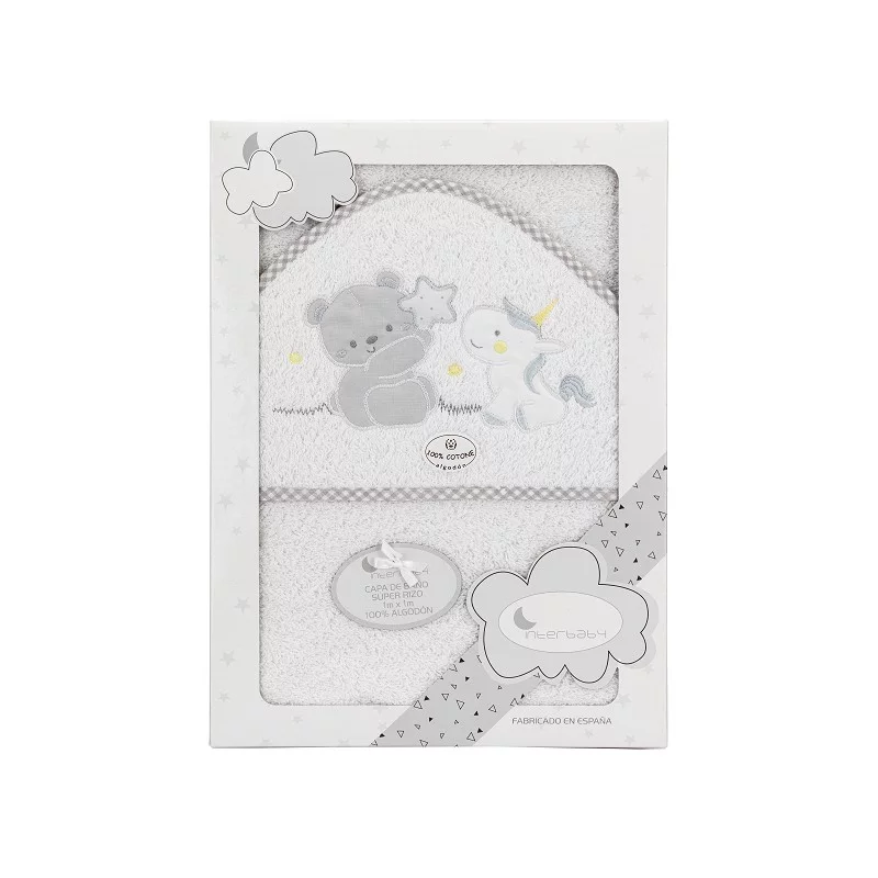Capa de Baño Modelo Oso Unicornio Color Blanco-Gris