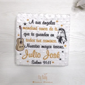 Manta para bebé personalizada Blanca | A sus ángeles mandará cerca de ti que te guarden en todos tu caminos