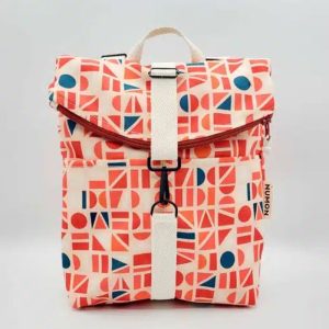 Mini mochila reciclada naranja estampado geométrico