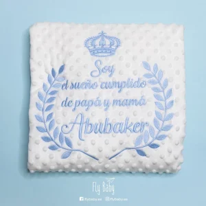 Manta para bebé blanca / Soy el sueño cumplido de papá y mamá – COLECCIÓN DIAMOND